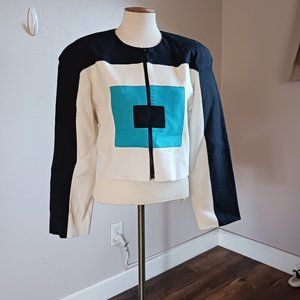 PAULA HIAN Vintage Geometric/Block Linen Boxy Blazer/Jacket
